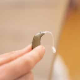Hand holding an advanced hearing aid